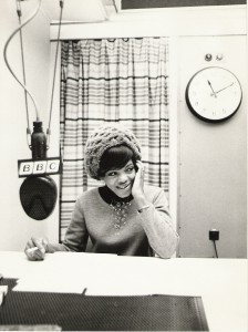 MB presenting 'Break for Women', BBC African Service, Bush House, 1968 (photo by Val Wilmer)